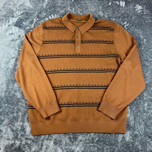 Todd Snyder Dash Polo Italian Merino Wool Brown Sweater Men's XXL 1/2 Button - Picture 1 of 9